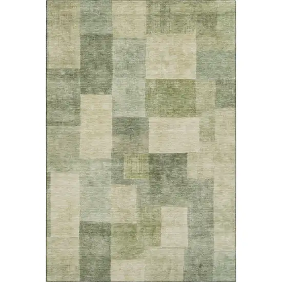 8' Artichoke Green And Beige Geometric Washable Area Rug With UV Protection Photo 1