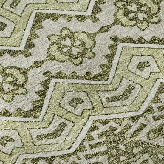 8' Artichoke Green And Beige Moroccan Washable Round Rug With UV Protection Photo 8