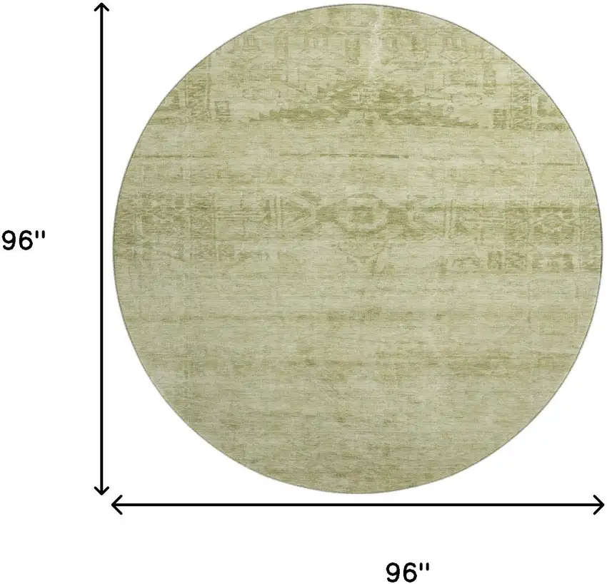 8' Artichoke Green And Beige Oriental Washable Round Rug With UV Protection Photo 9