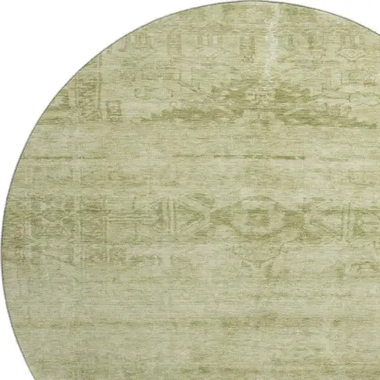 8' Artichoke Green And Beige Oriental Washable Round Rug With UV Protection Photo 2