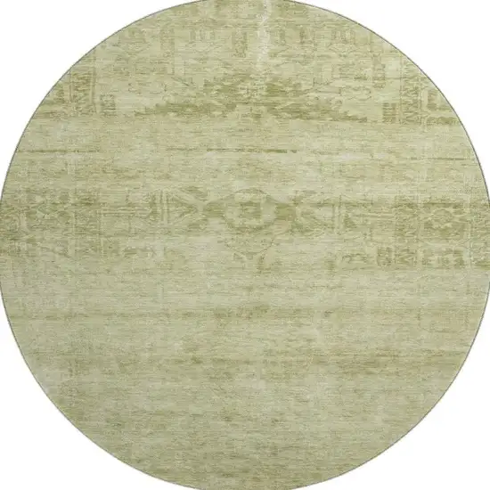 8' Artichoke Green And Beige Oriental Washable Round Rug With UV Protection Photo 3
