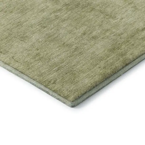 8' Artichoke Green And Beige Oriental Washable Round Rug With UV Protection Photo 6