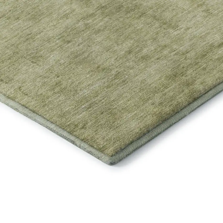 8' Artichoke Green And Beige Oriental Washable Round Rug With UV Protection Photo 6