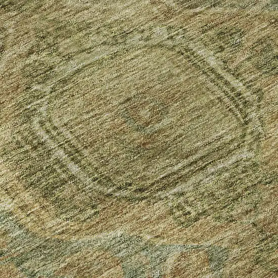 8' Artichoke Green And Beige Oriental Washable Round Rug With UV Protection Photo 7