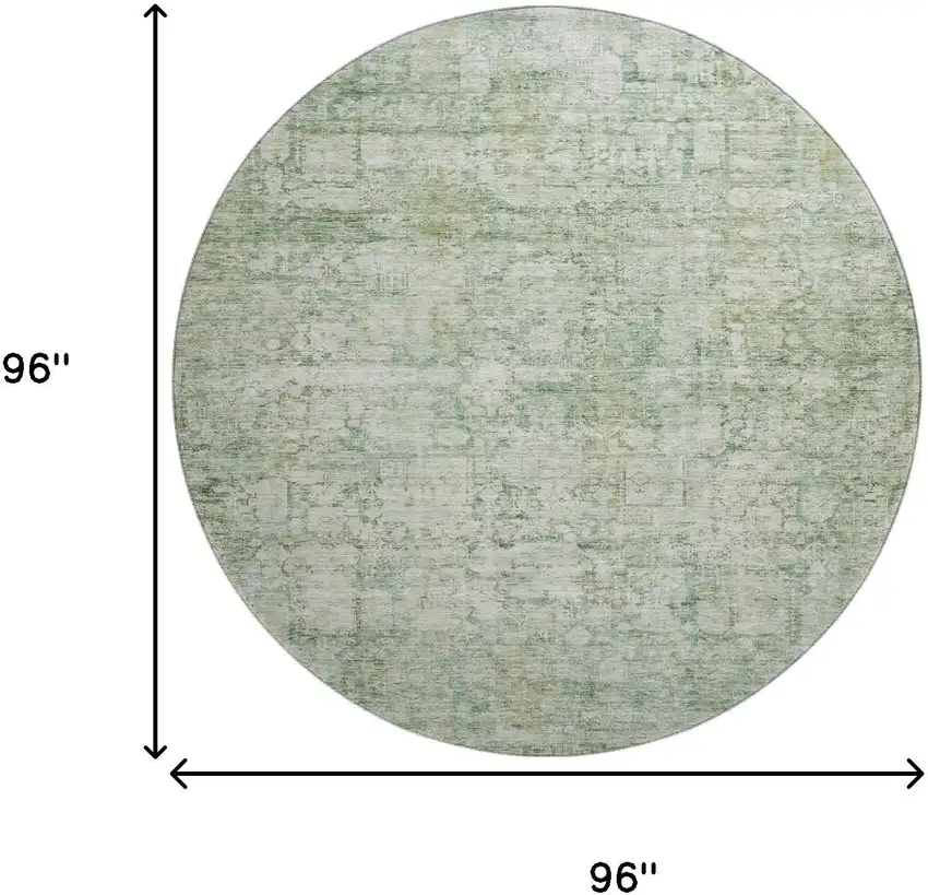 8' Artichoke Green And Beige Oriental Washable Round Rug With UV Protection Photo 9
