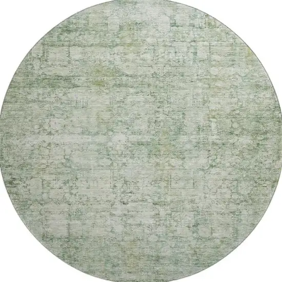 8' Artichoke Green And Beige Oriental Washable Round Rug With UV Protection Photo 2