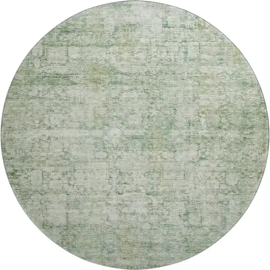8' Artichoke Green And Beige Oriental Washable Round Rug With UV Protection Photo 1