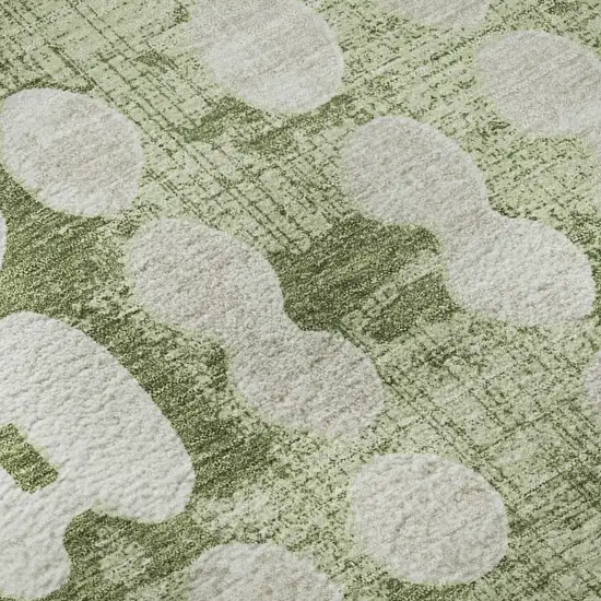 8' Artichoke Green And Beige Polka Dot Washable Round Rug With UV Protection Photo 9