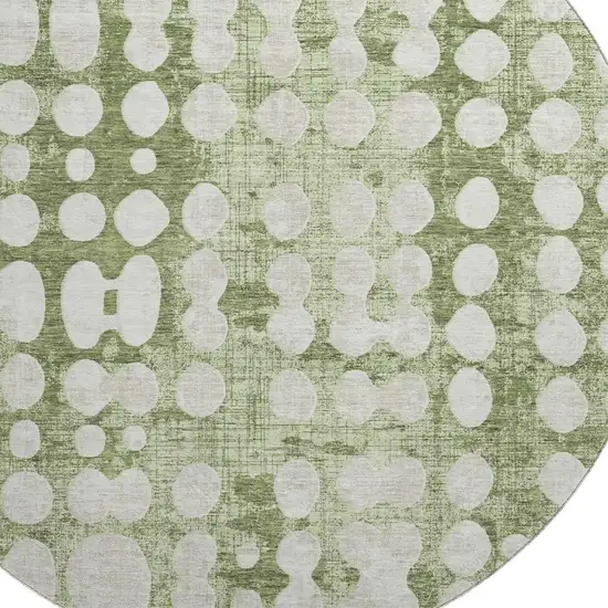 8' Artichoke Green And Beige Polka Dot Washable Round Rug With UV Protection Photo 3