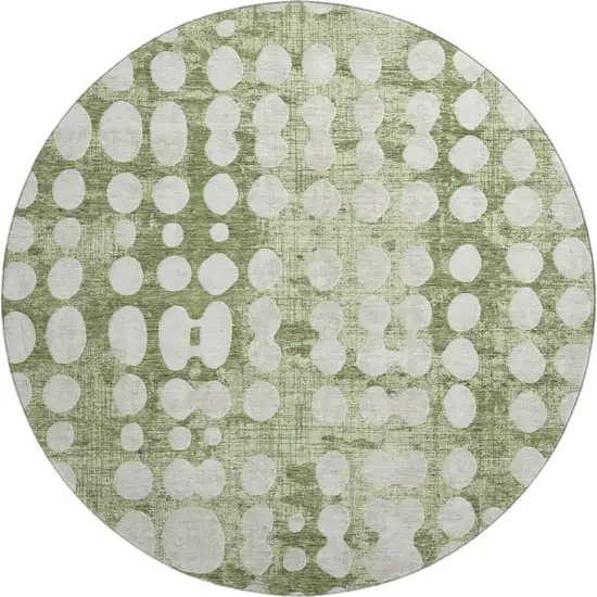 8' Artichoke Green And Beige Polka Dot Washable Round Rug With UV Protection Photo 1