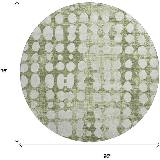 8' Artichoke Green And Beige Polka Dot Washable Round Rug With UV Protection Photo 8