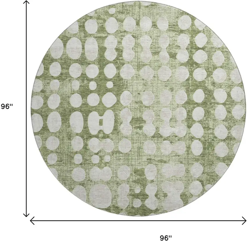 8' Artichoke Green And Beige Polka Dot Washable Round Rug With UV Protection Photo 8