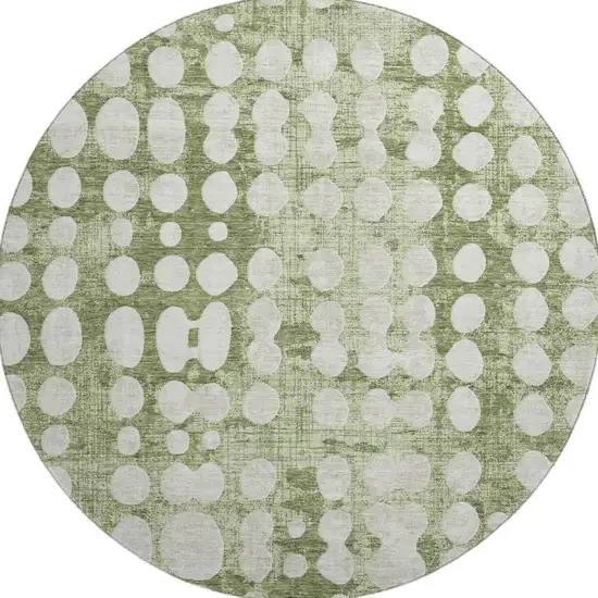8' Artichoke Green And Beige Polka Dot Washable Round Rug With UV Protection Photo 4