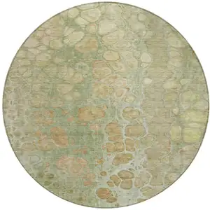 Photo of 8' Artichoke Green And Beige Round Abstract Washable Indoor Outdoor Area Rug