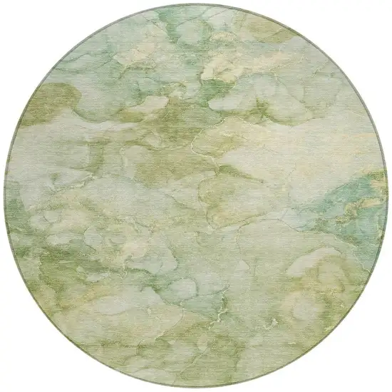 8' Artichoke Green And Beige Round Abstract Washable Indoor Outdoor Area Rug Photo 3