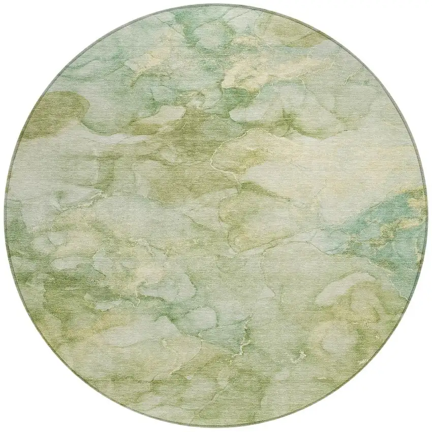 8' Artichoke Green And Beige Round Abstract Washable Indoor Outdoor Area Rug Photo 3