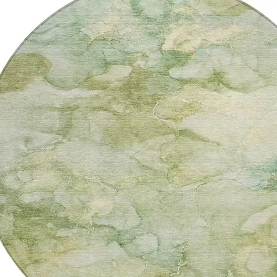 8' Artichoke Green And Beige Round Abstract Washable Indoor Outdoor Area Rug Photo 4
