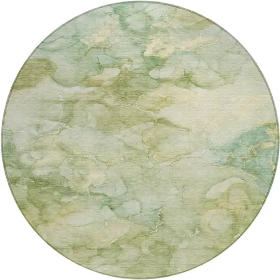 8' Artichoke Green And Beige Round Abstract Washable Indoor Outdoor Area Rug Photo 1