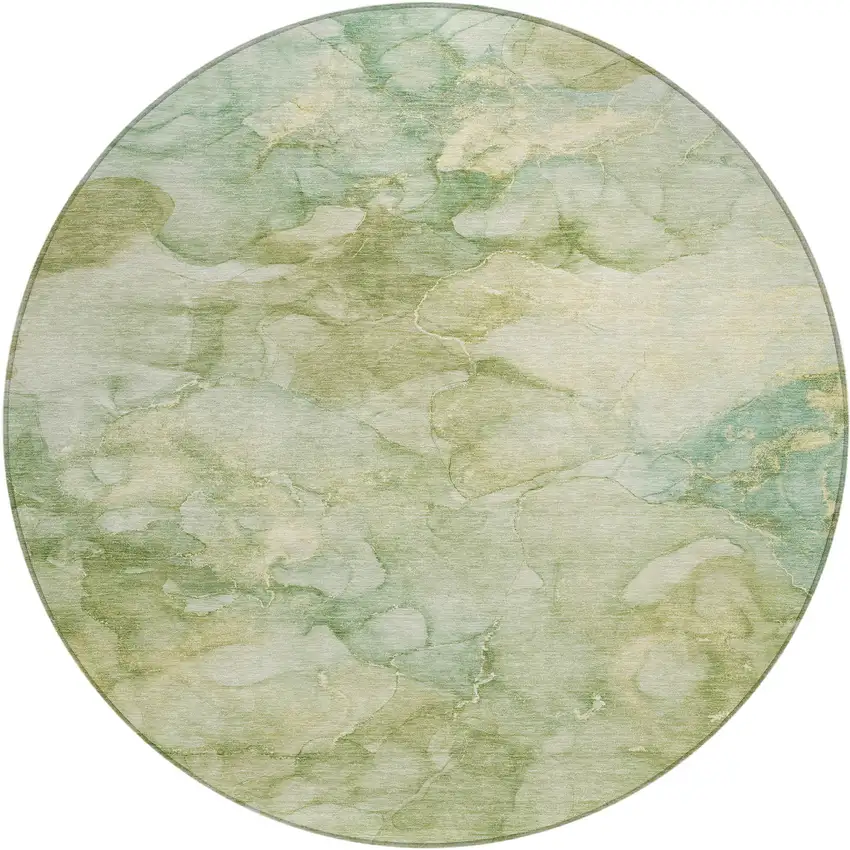 8' Artichoke Green And Beige Round Abstract Washable Indoor Outdoor Area Rug Photo 1