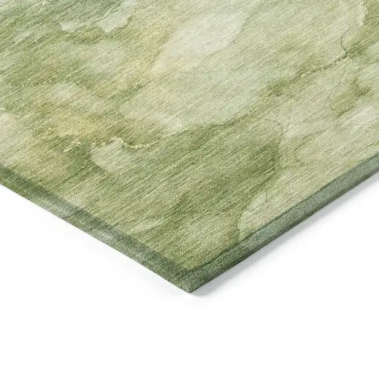 8' Artichoke Green And Beige Round Abstract Washable Indoor Outdoor Area Rug Photo 8