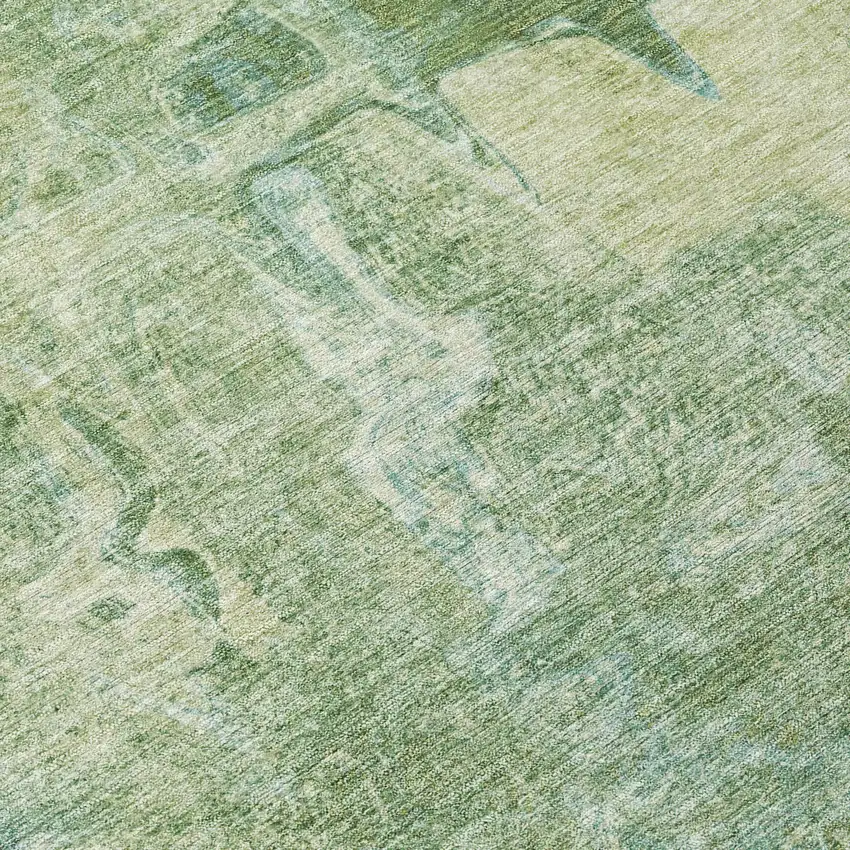 8' Artichoke Green And Beige Round Abstract Washable Indoor Outdoor Area Rug Photo 9