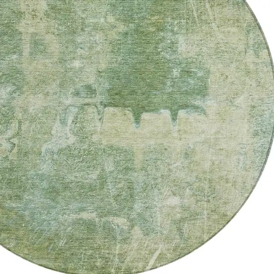 8' Artichoke Green And Beige Round Abstract Washable Indoor Outdoor Area Rug Photo 6