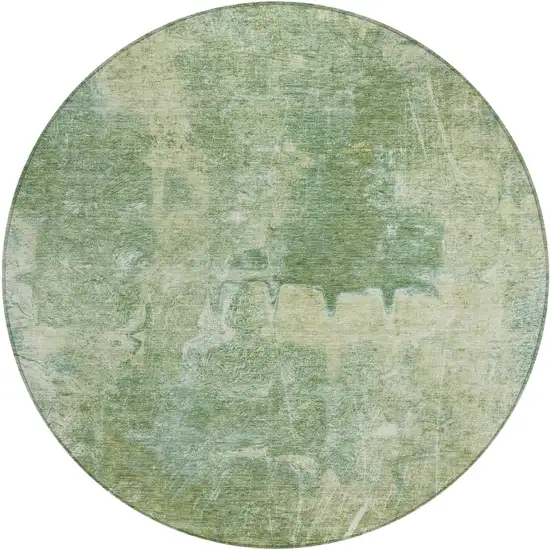 8' Artichoke Green And Beige Round Abstract Washable Indoor Outdoor Area Rug Photo 2