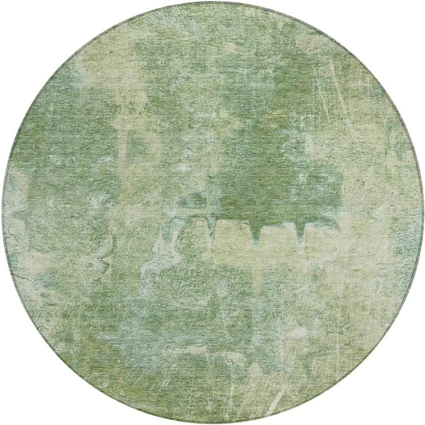 8' Artichoke Green And Beige Round Abstract Washable Indoor Outdoor Area Rug Photo 2