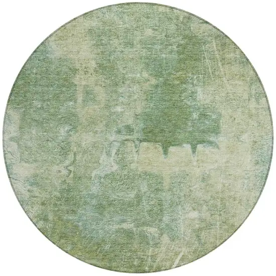 8' Artichoke Green And Beige Round Abstract Washable Indoor Outdoor Area Rug Photo 4