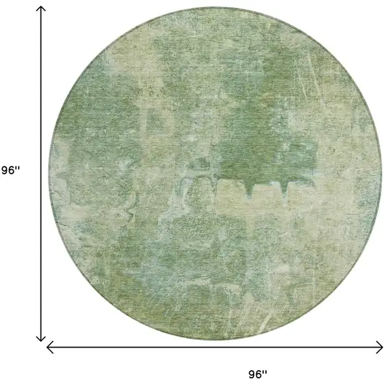 8' Artichoke Green And Beige Round Abstract Washable Indoor Outdoor Area Rug Photo 3