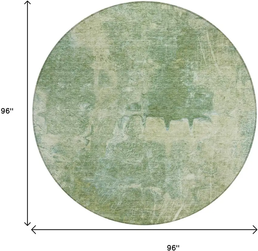8' Artichoke Green And Beige Round Abstract Washable Indoor Outdoor Area Rug Photo 3