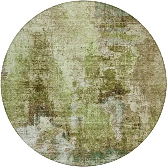 8' Artichoke Green And Beige Round Abstract Washable Indoor Outdoor Area Rug Photo 2