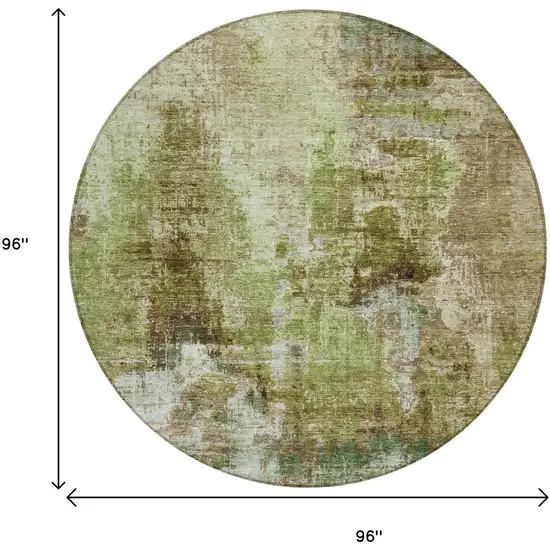 8' Artichoke Green And Beige Round Abstract Washable Indoor Outdoor Area Rug Photo 3