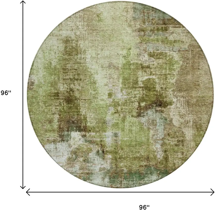 8' Artichoke Green And Beige Round Abstract Washable Indoor Outdoor Area Rug Photo 3