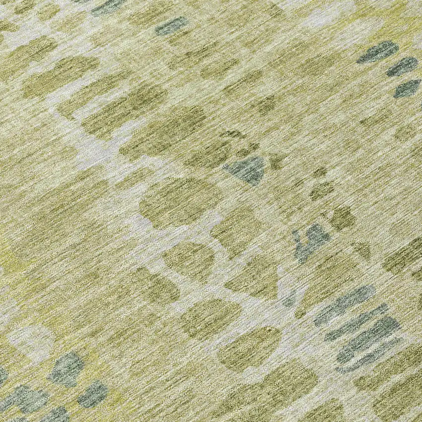 8' Artichoke Green And Beige Round Abstract Washable Indoor Outdoor Area Rug Photo 9