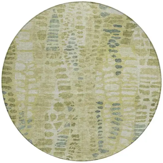 8' Artichoke Green And Beige Round Abstract Washable Indoor Outdoor Area Rug Photo 3