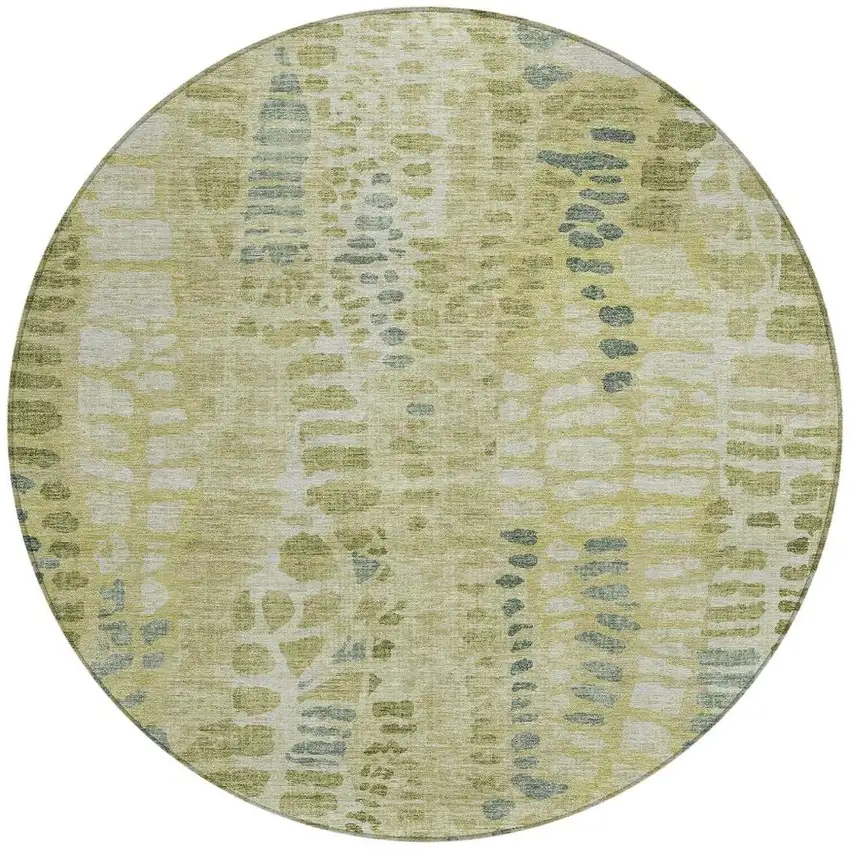 8' Artichoke Green And Beige Round Abstract Washable Indoor Outdoor Area Rug Photo 3