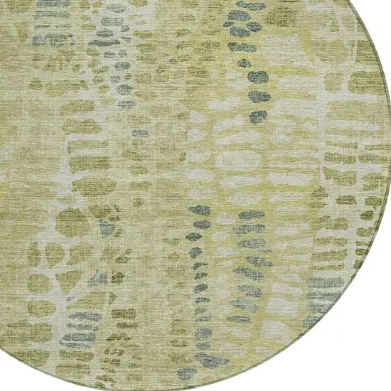 8' Artichoke Green And Beige Round Abstract Washable Indoor Outdoor Area Rug Photo 2