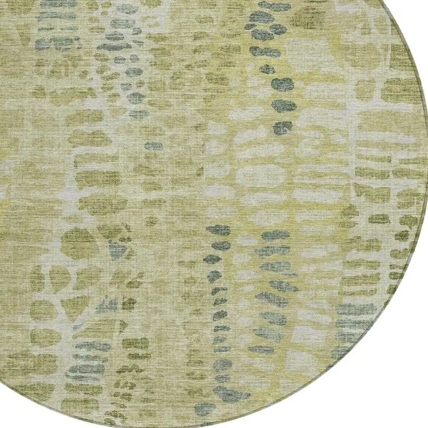 8' Artichoke Green And Beige Round Abstract Washable Indoor Outdoor Area Rug Photo 2