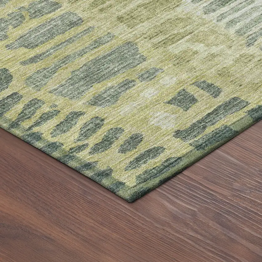 8' Artichoke Green And Beige Round Abstract Washable Indoor Outdoor Area Rug Photo 8