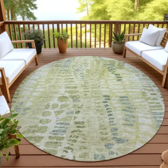 8' Artichoke Green And Beige Round Abstract Washable Indoor Outdoor Area Rug Photo 4