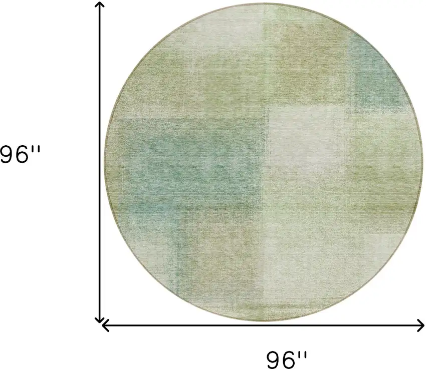 8' Artichoke Green And Beige Round Abstract Washable Indoor Outdoor Area Rug Photo 8