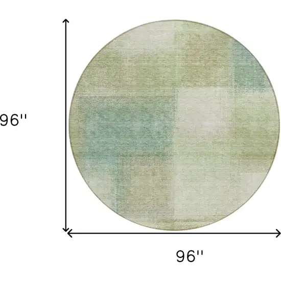 8' Artichoke Green And Beige Round Abstract Washable Indoor Outdoor Area Rug Photo 8
