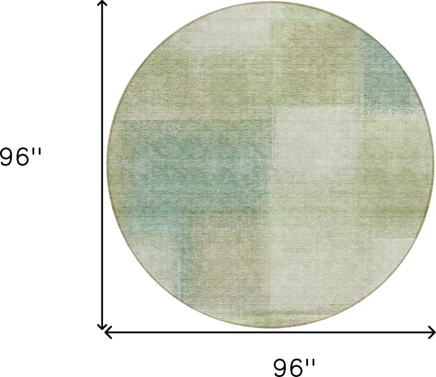 8' Artichoke Green And Beige Round Abstract Washable Indoor Outdoor Area Rug Photo 8