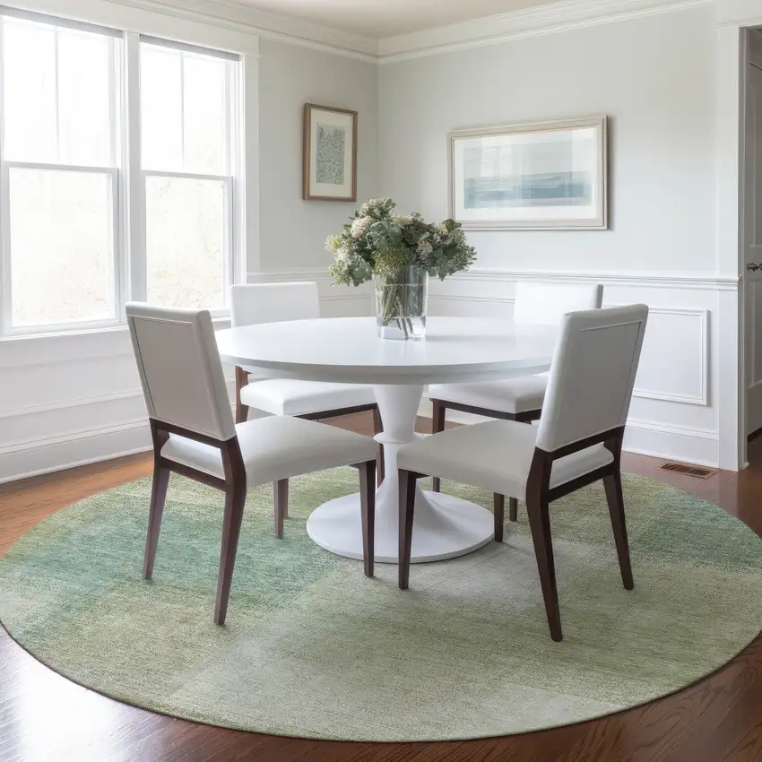 8' Artichoke Green And Beige Round Abstract Washable Indoor Outdoor Area Rug Photo 7