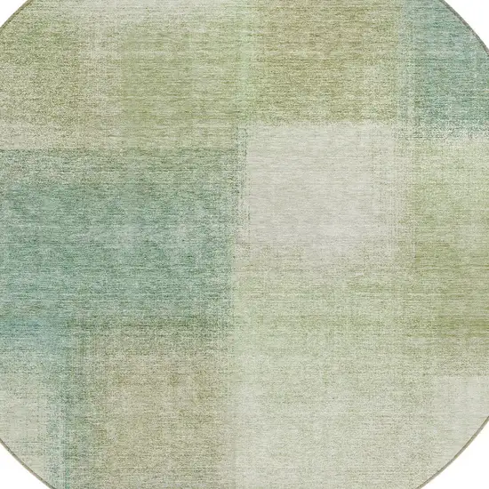 8' Artichoke Green And Beige Round Abstract Washable Indoor Outdoor Area Rug Photo 4