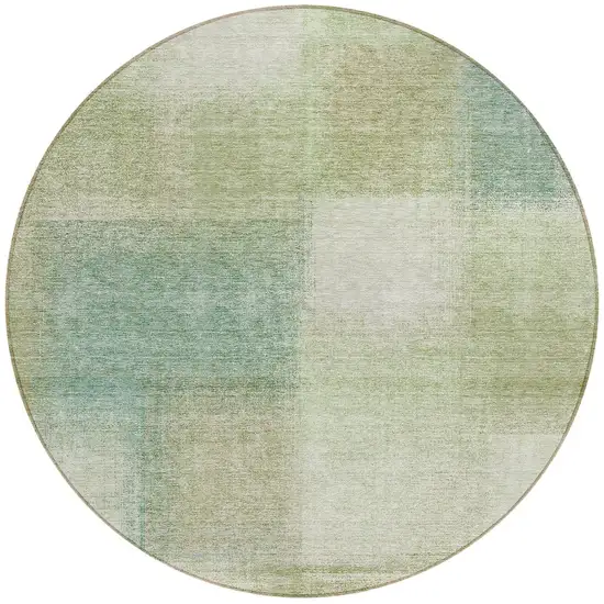 8' Artichoke Green And Beige Round Abstract Washable Indoor Outdoor Area Rug Photo 5