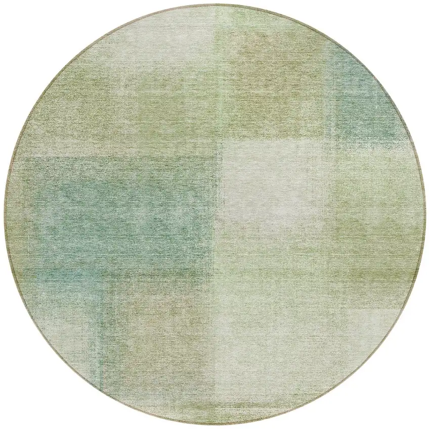 8' Artichoke Green And Beige Round Abstract Washable Indoor Outdoor Area Rug Photo 5