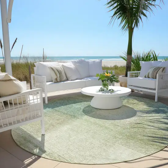 8' Artichoke Green And Beige Round Abstract Washable Indoor Outdoor Area Rug Photo 6