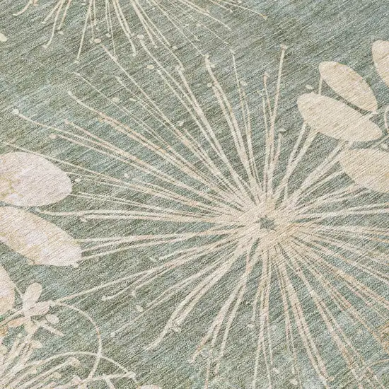 8' Artichoke Green And Beige Round Floral Washable Indoor Outdoor Area Rug Photo 7